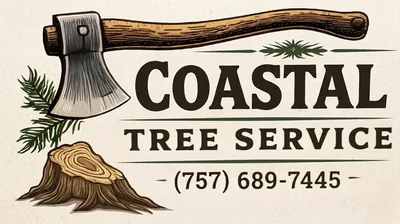 Coastal Tree Service logo: an axe over a tree stump